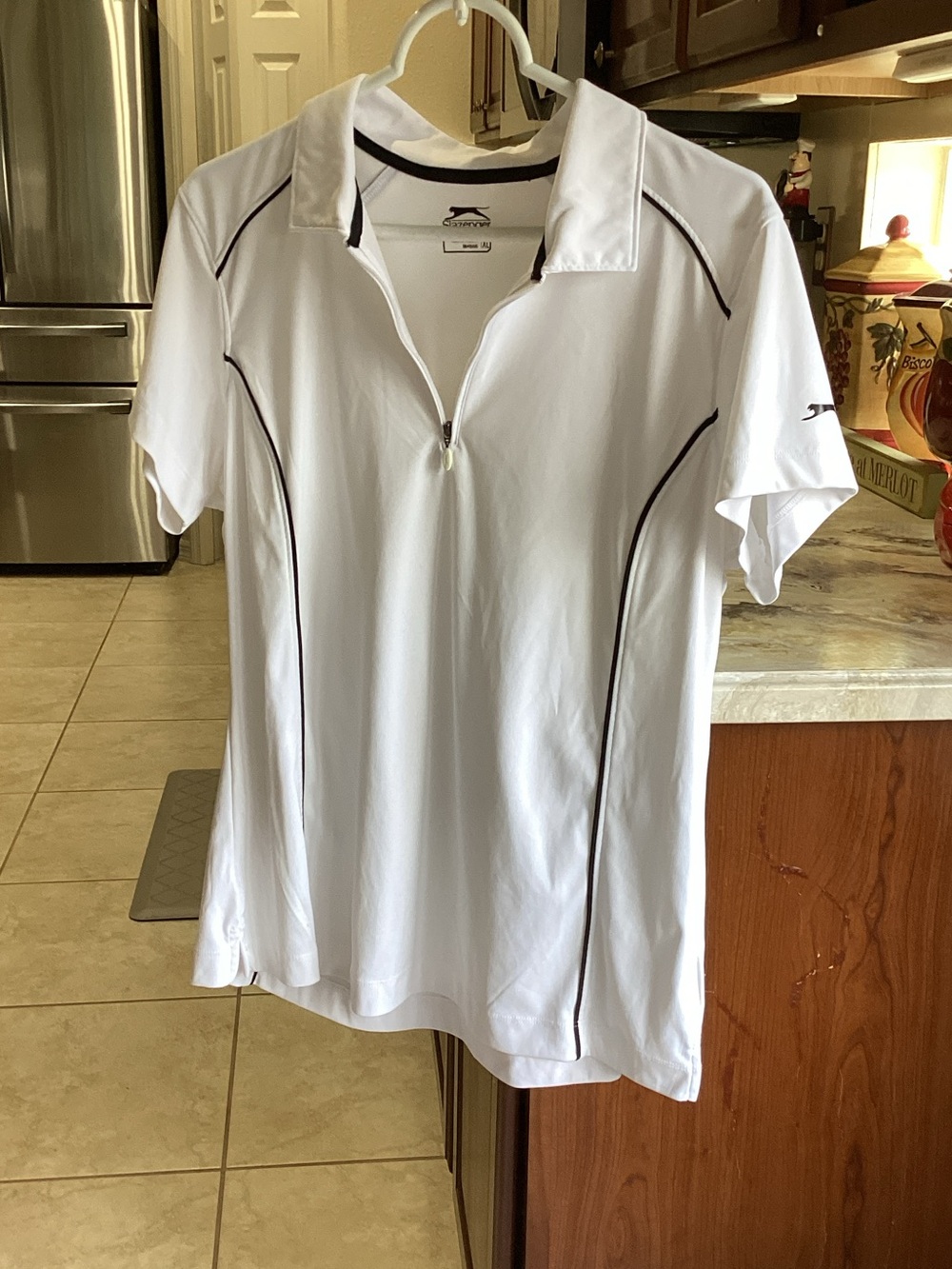 Slazenger Women's White Short-Sleeve Zip Polo with Black Piping